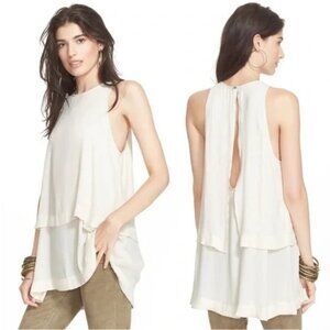 Free People M Cream Layeres In Love Keyhole Back Sleeveless Tunic Top